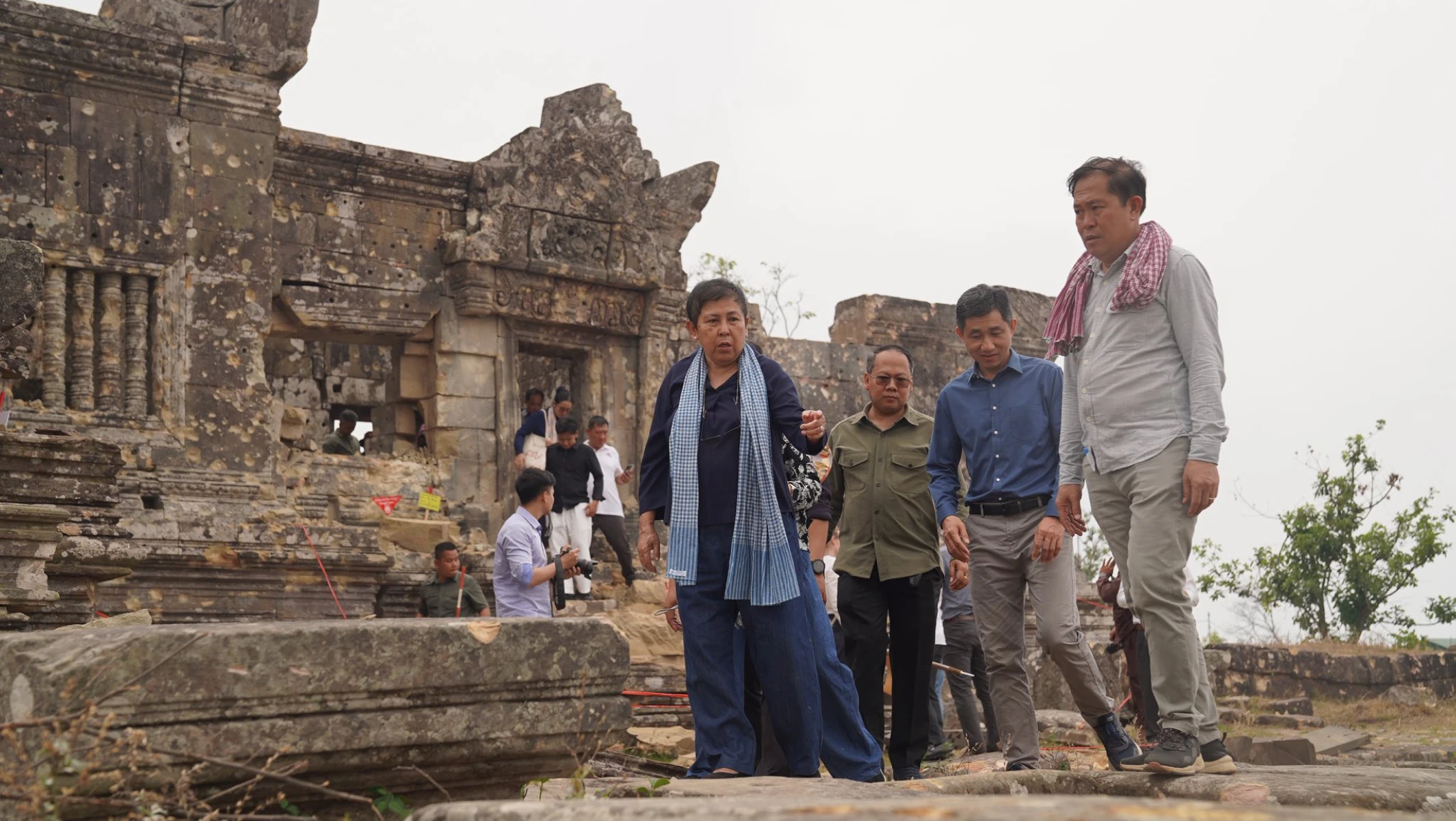 Her Excellency the Minister of Culture and Fine Arts Inspects and Assesses Damages to Preah Vihear Temple Resulting from 2025 Armed Conflicts